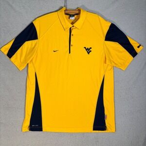 Nike Dri Fit Polo Shirt Men XL West Virginia Mountaineers Yellow Navy Athleisure